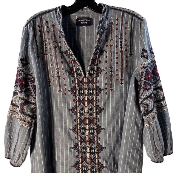 Johnny Was Womens Embroidered Boho Tunic Top Blue Red Long Sleeve Size M - Picture 4 of 10